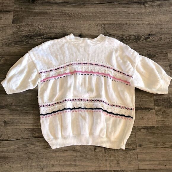 𝅺VINTAGE short sleeve cotton crewneck sweater size M - Picture 1 of 10